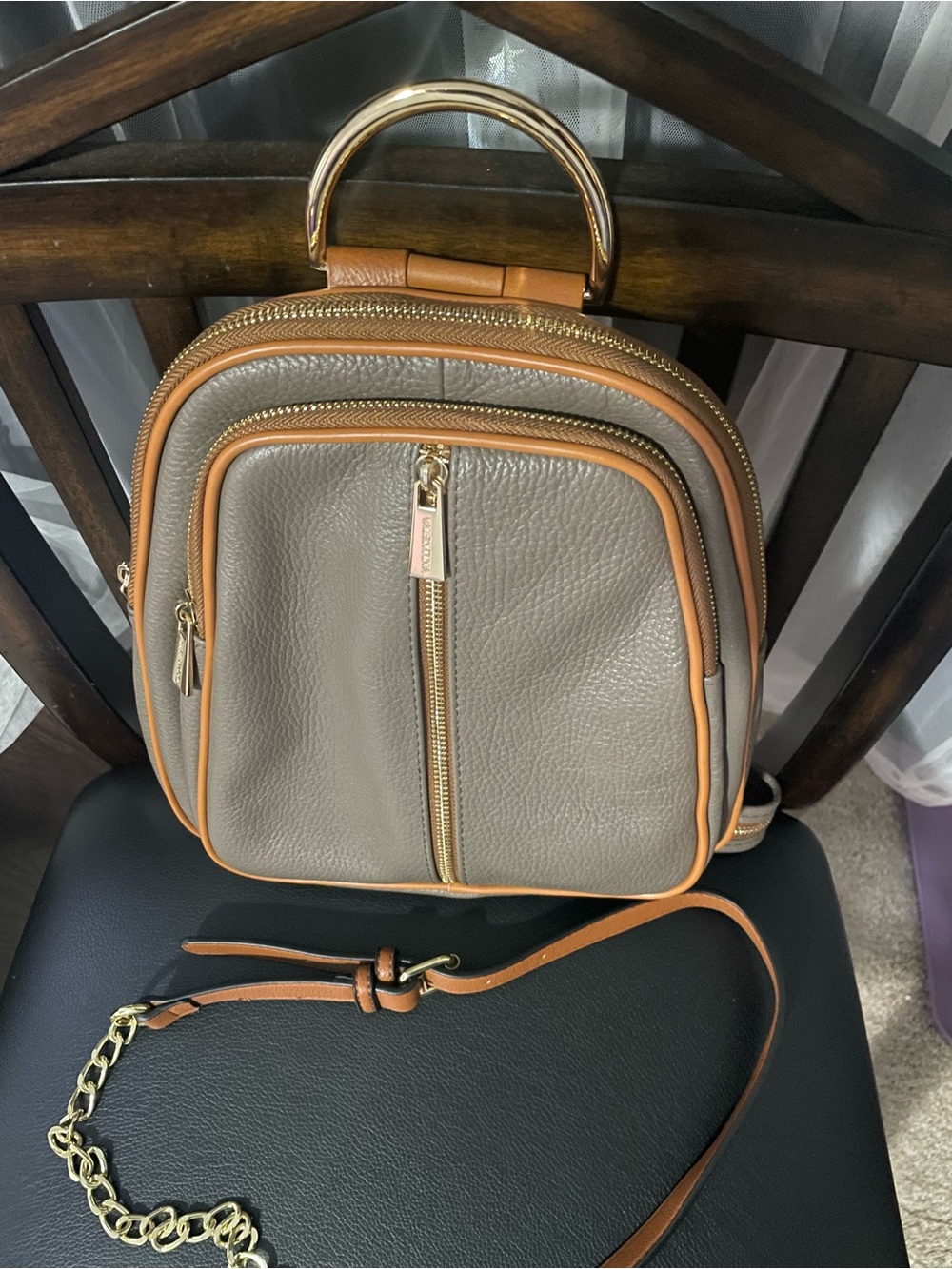 Valentina Taupe Mini Backpack with Tan Trim